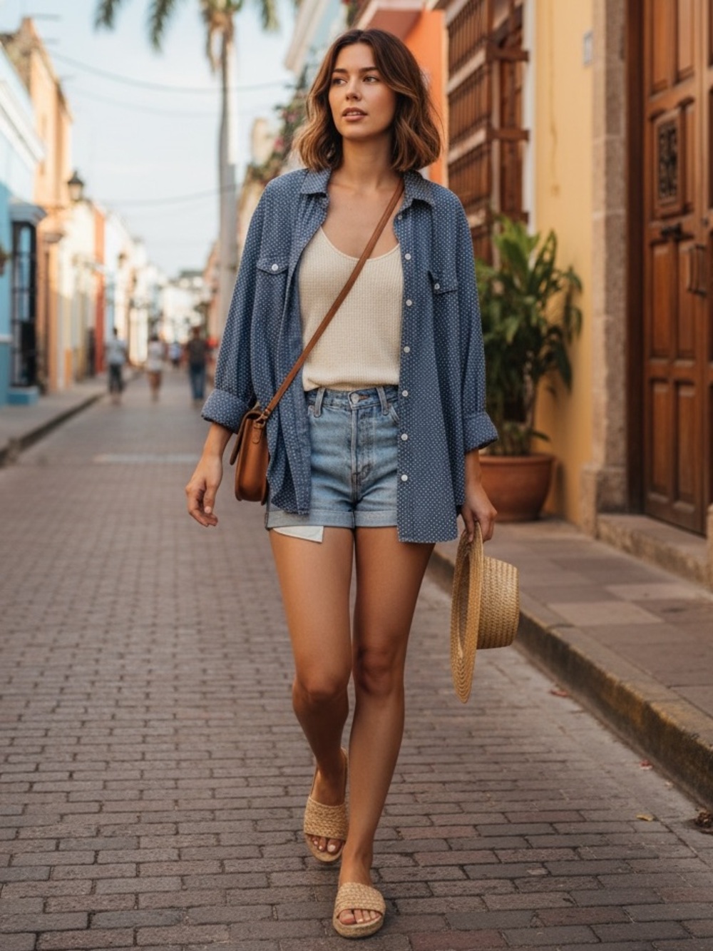 Printed chambray blue dot oversized shirt l - Picture 2 of 7